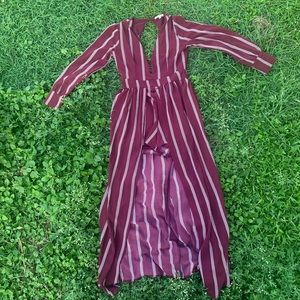 Socialite striped cut out back jumpsuit